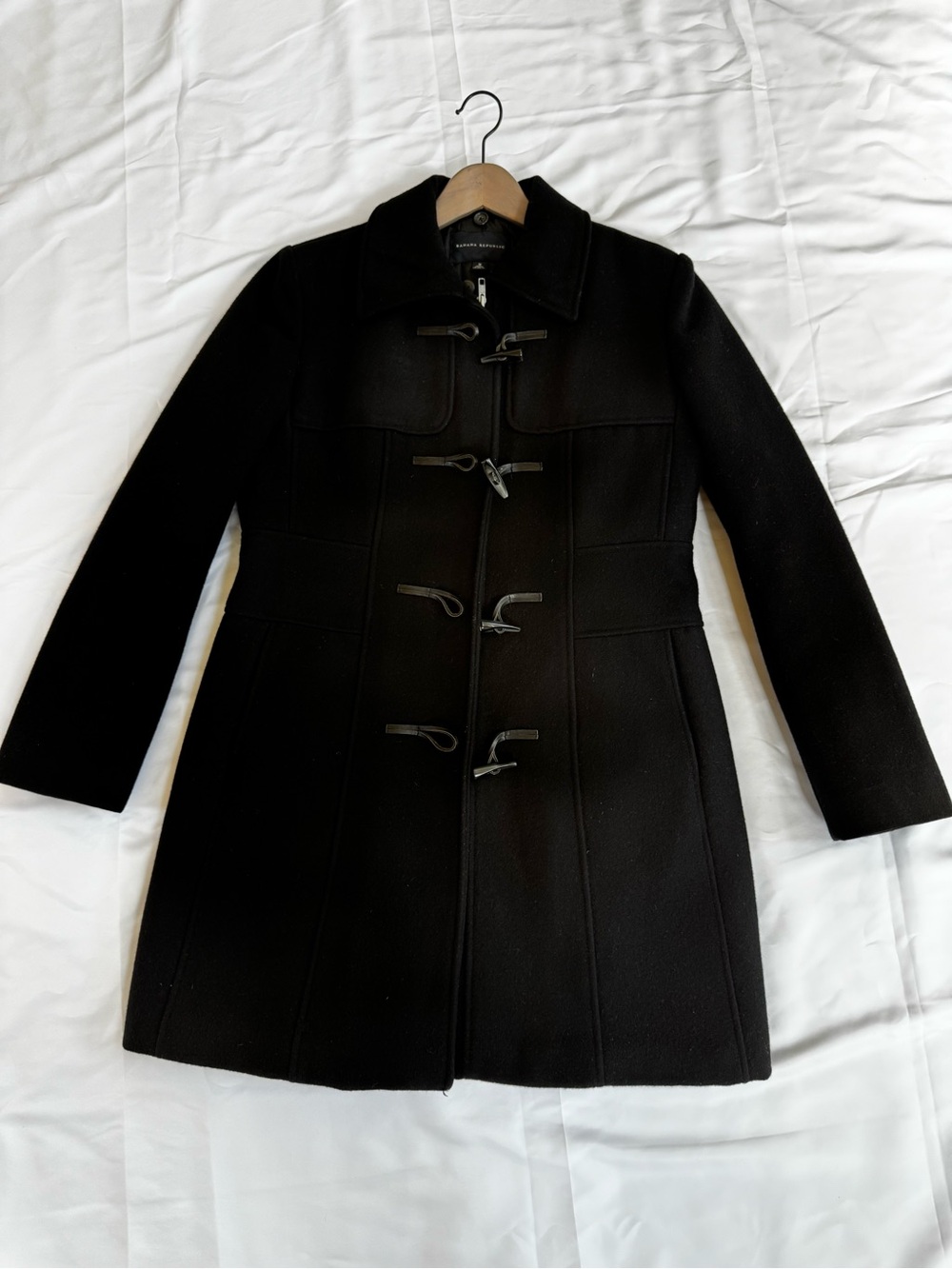 Banana Republic Black Wool Toggle Zip Peacoat Size M
